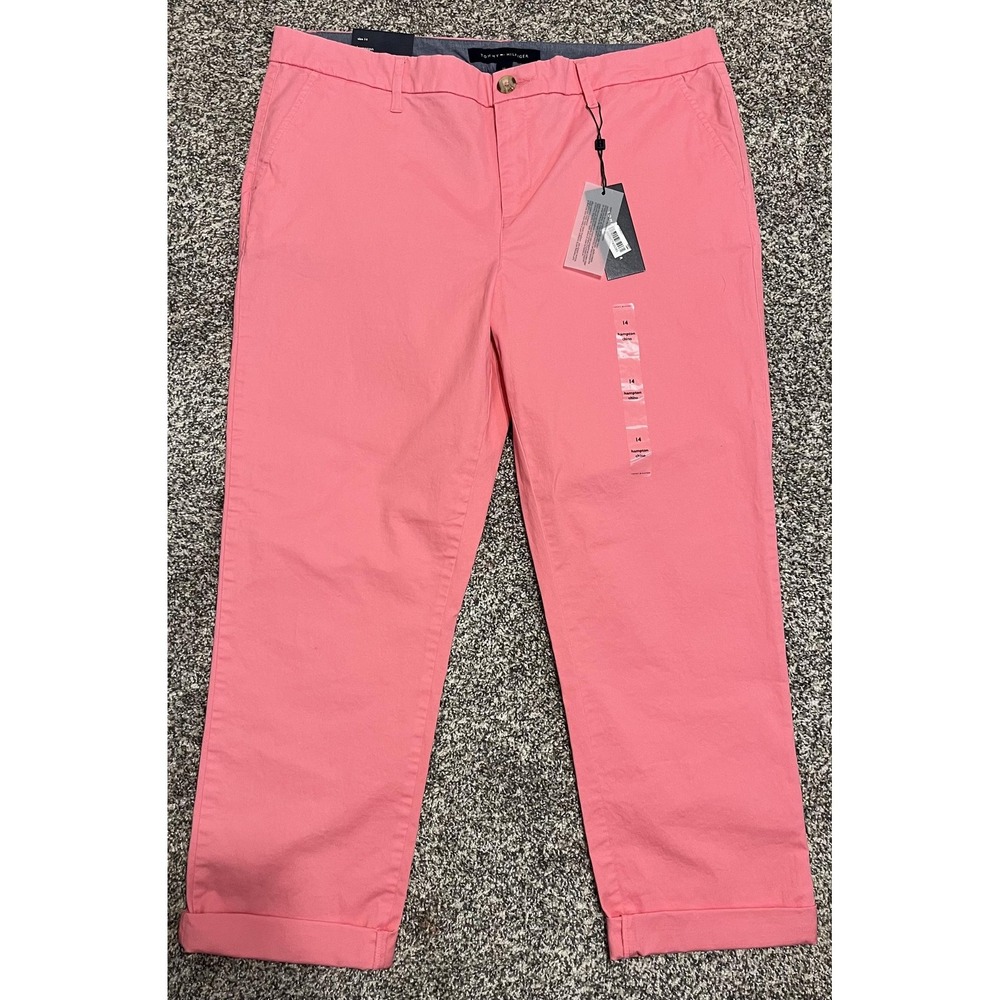 Tommy Hilfiger Hampton Chino Pants‎ Womens 14 Pink Stretch Twill Ankle Casual